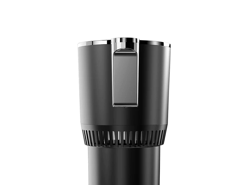 Black and silver cylindrical device on a white background